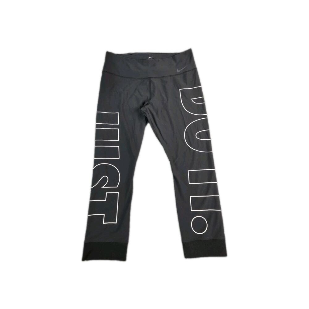 Nike Leggings Womens Sz L Black Dri-FIT Power Legend Just Do It Crop Capri C37-9